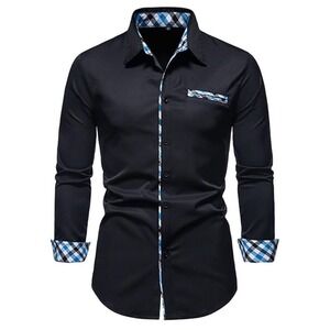 Men's Hipster Printed Polyester Slim Fit Long Sleeve Button Down Contrast Shirt